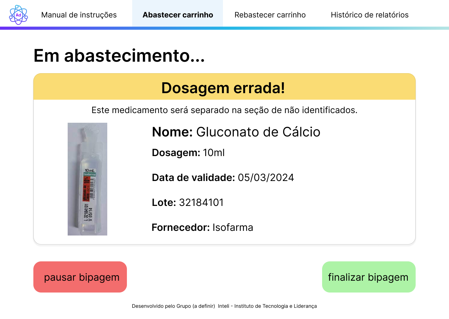 Mockup identificação medicamento com dosagem errada