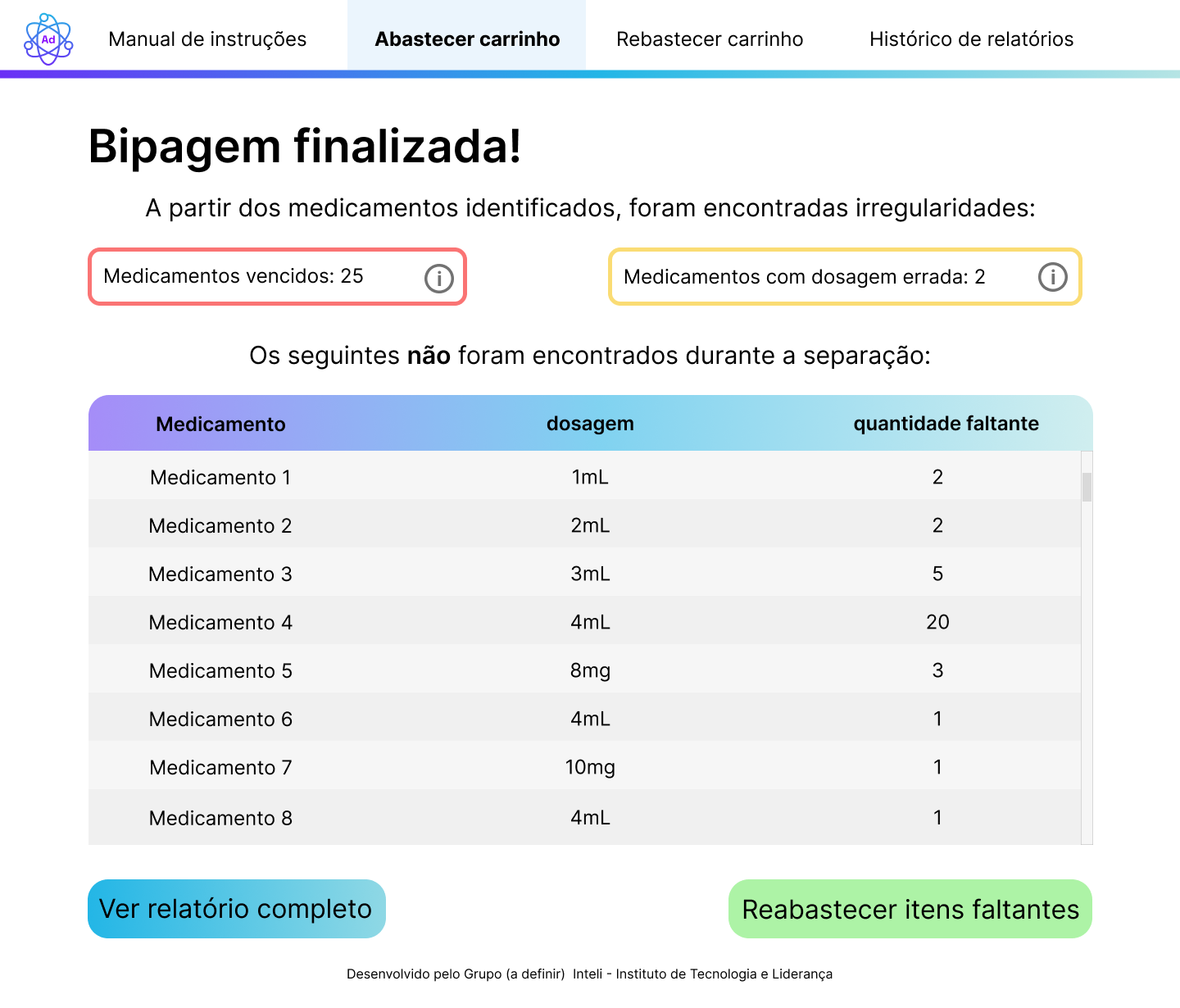 Mockup tela bipagem não finalizada