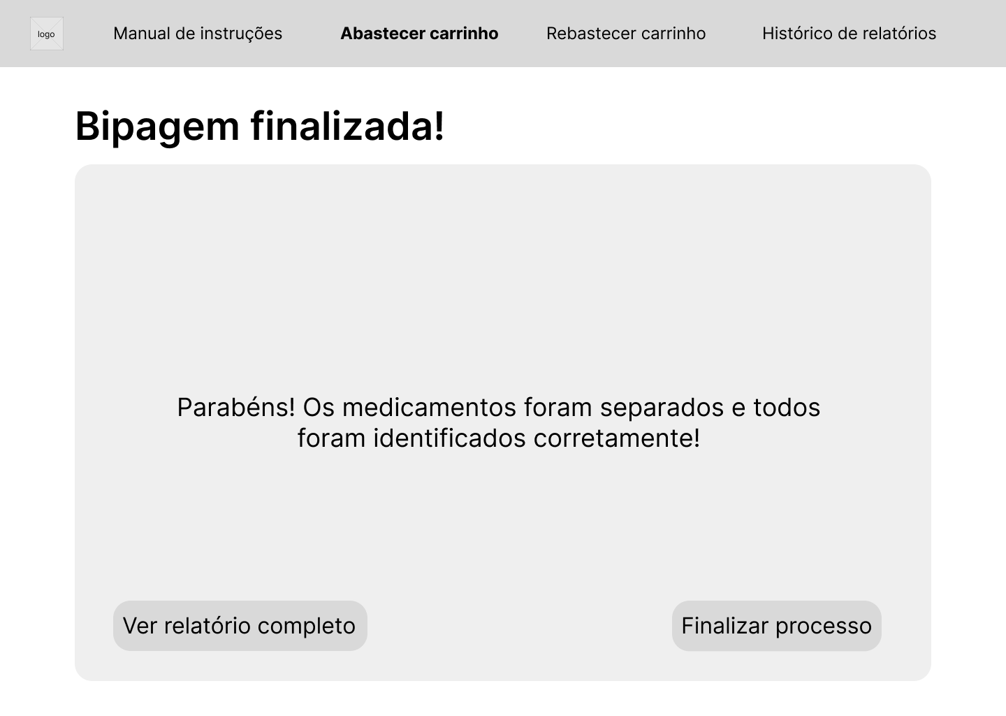 Wireframe tela bipagem finalizada