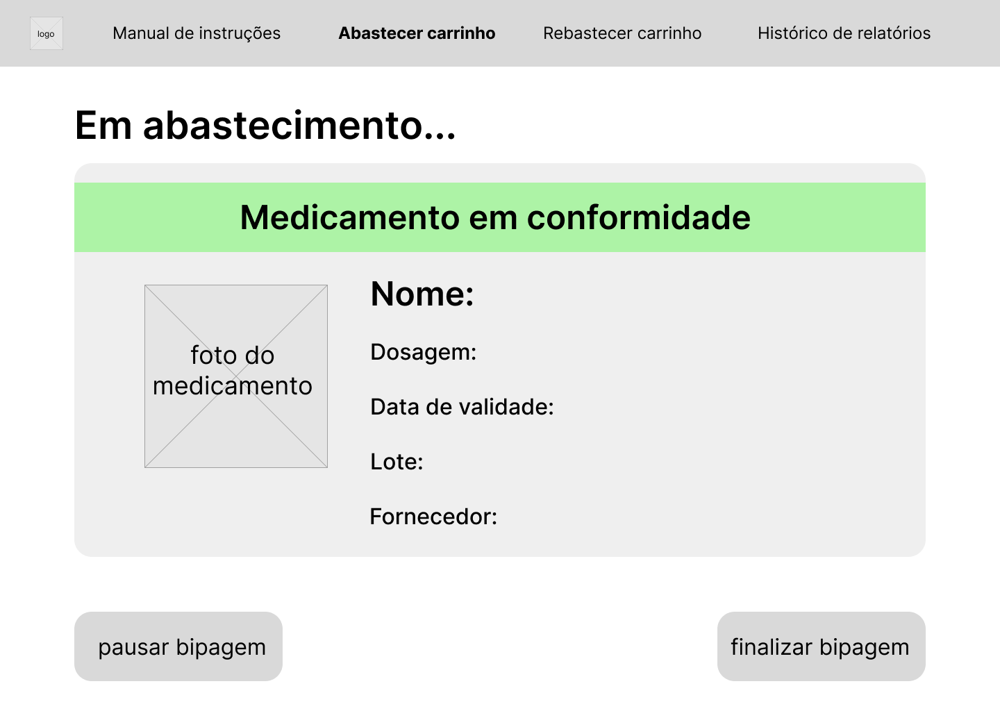 Wireframe identificação medicamento correto