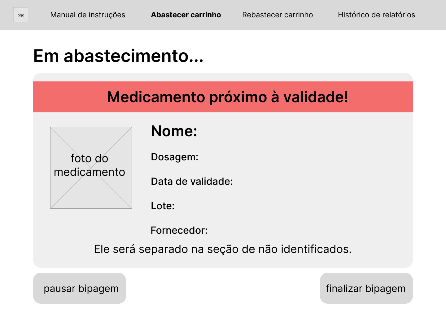 Wireframe identificação medicamento vencido