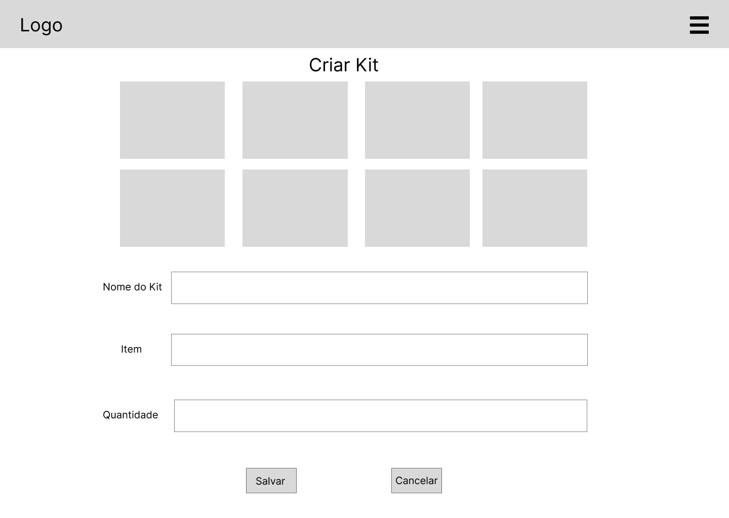 Tela de criar/editar kit