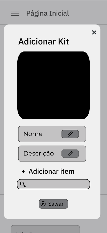 Página de adicionar um modelo de kit mobile