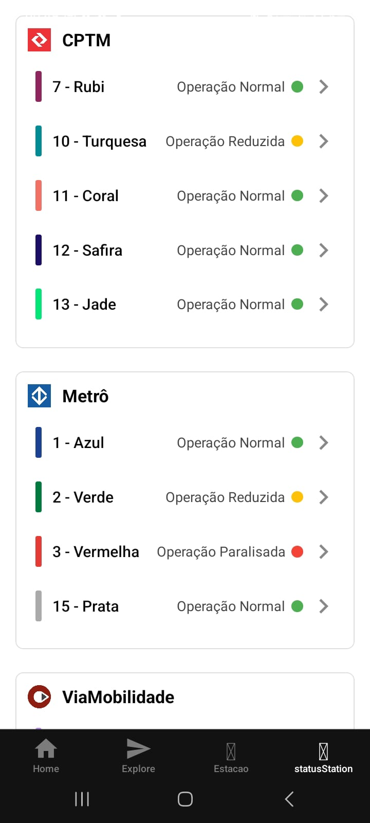 tela de situacao das linhas