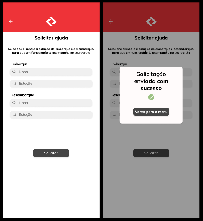 Tela de solicitar ajuda