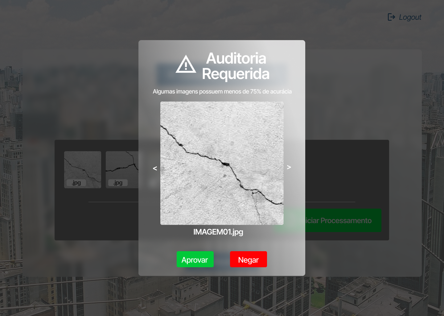 Tela de auditoria de uma imagem
