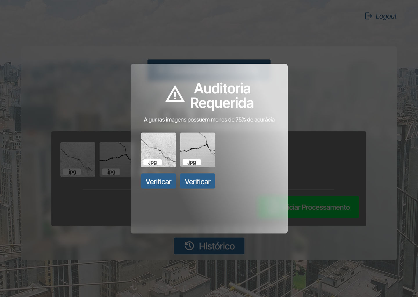 Tela de auditoria de imagens