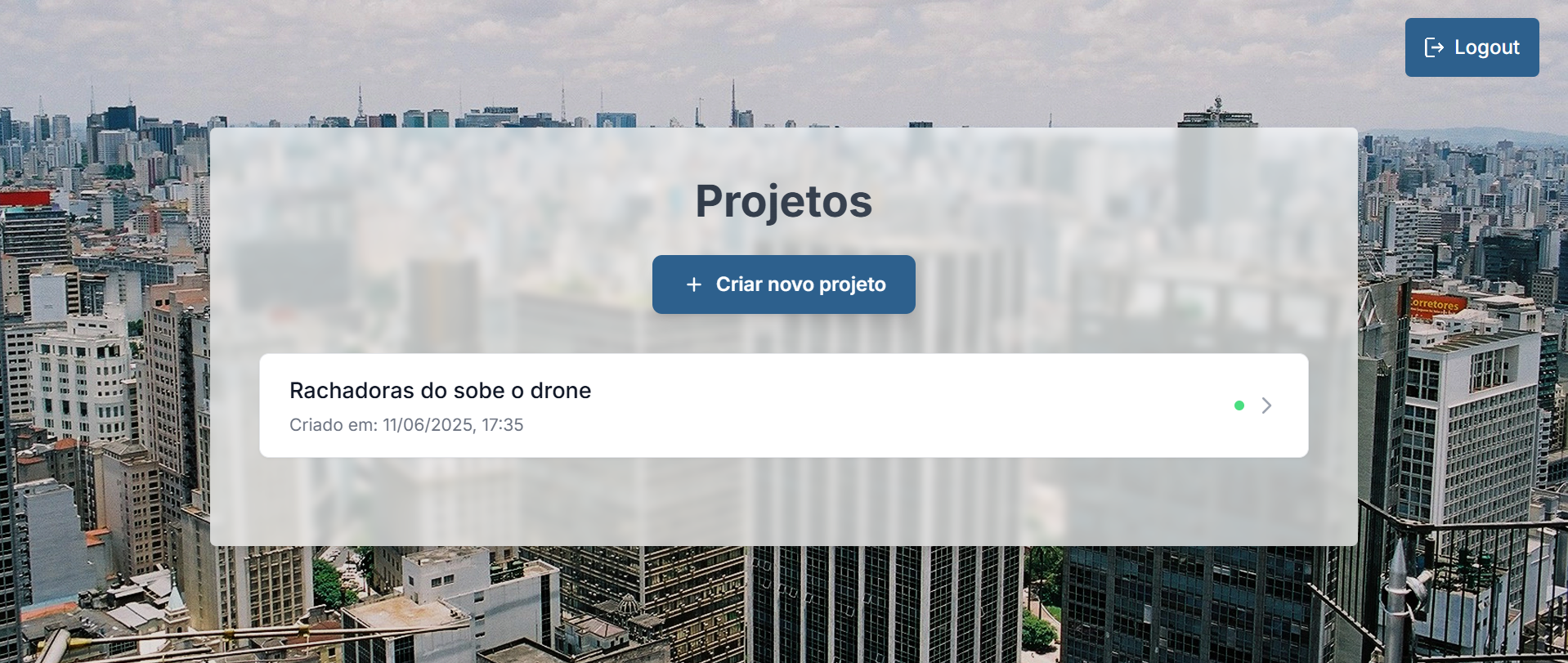 Tela principal do sistema de projetos mostrando a listagem organizada dos projetos criados