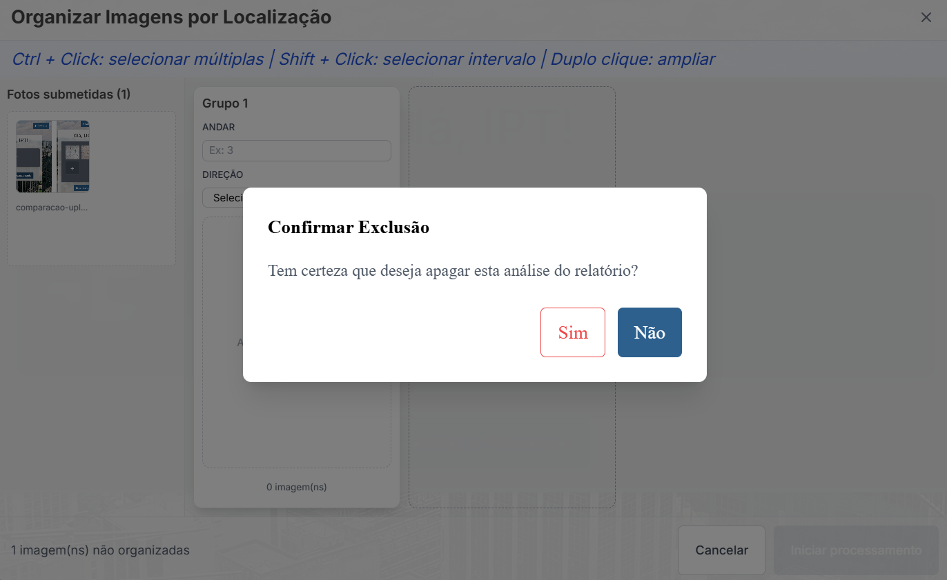 A imagem mostra uma caixa de diálogo para o usuário confirmar se deseja realmente deletar uma imagem