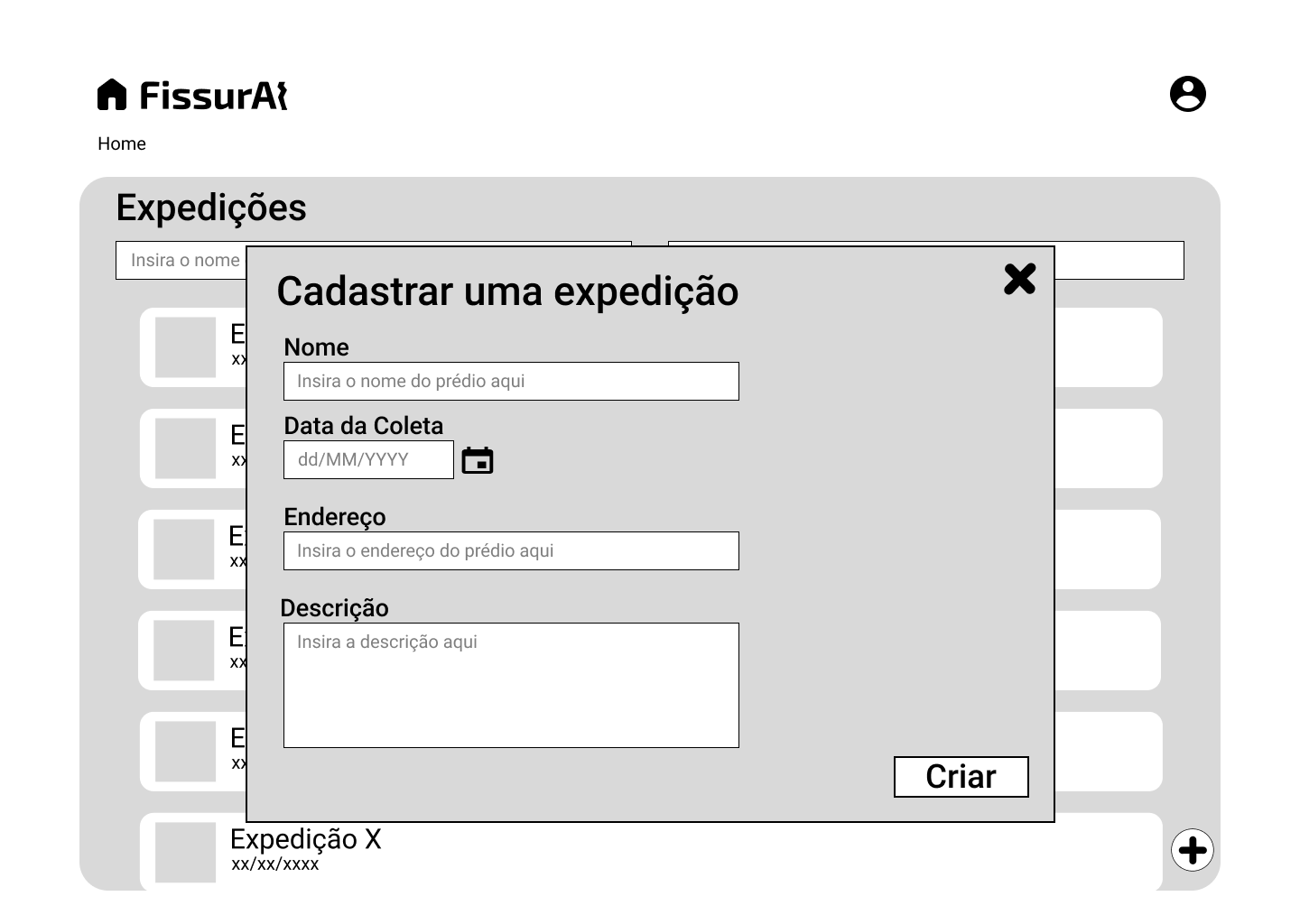 Card de Criar Expedição